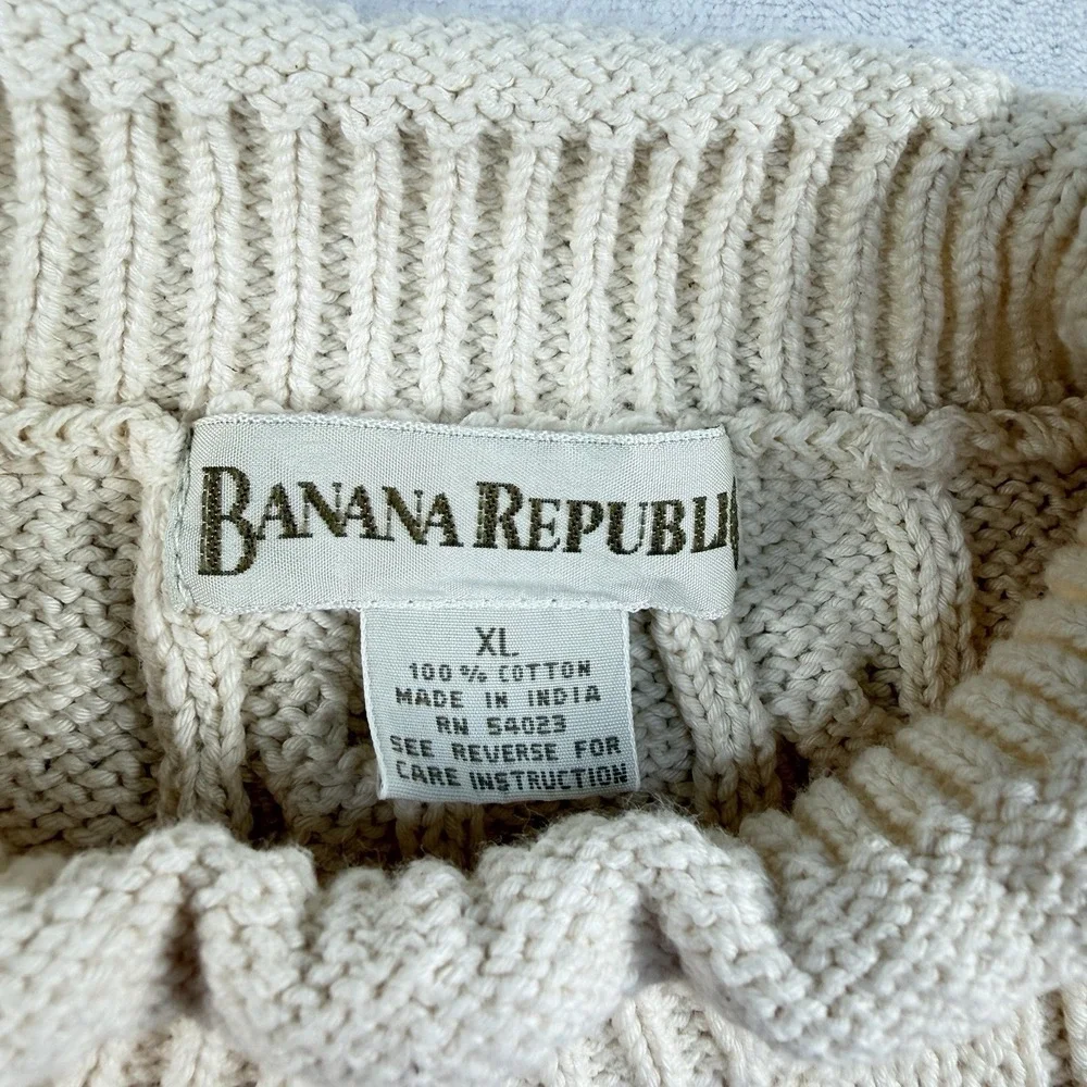 Vtg Banana Republic Roll Neck Sweater Mens XL Cable Knit Heavy Chunky Fisherman